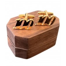 100th Birthday Gold Clad Crystal Set Cufflinks in Wooden Gift Box